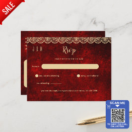 Cartão Postal RSVP De Casamento De Lugar Dourado Russo Vermelho 