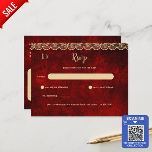 Cartão Postal RSVP De Casamento De Lugar Dourado Russo Vermelho 