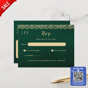 Cartão Postal RSVP De Casamento De Lugar Dourado Verde Para Comp
