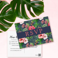 RSVP de Casamento de Marinho Tropical Floral Hibis