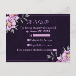 Cartão Postal RSVP de Casamento de Pestes Roxos com Aquarela Rom