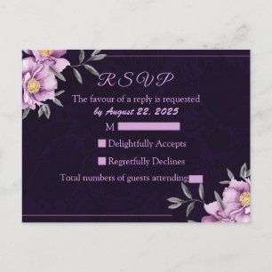 Cartão Postal RSVP de Casamento de Pestes Roxos com Aquarela Rom