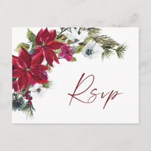Cartão Postal RSVP de Casamento de Poinsettia Vermelha com a Esc