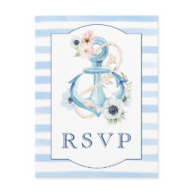 RSVP de Casamento de Praia de Stripes Azuis Florai
