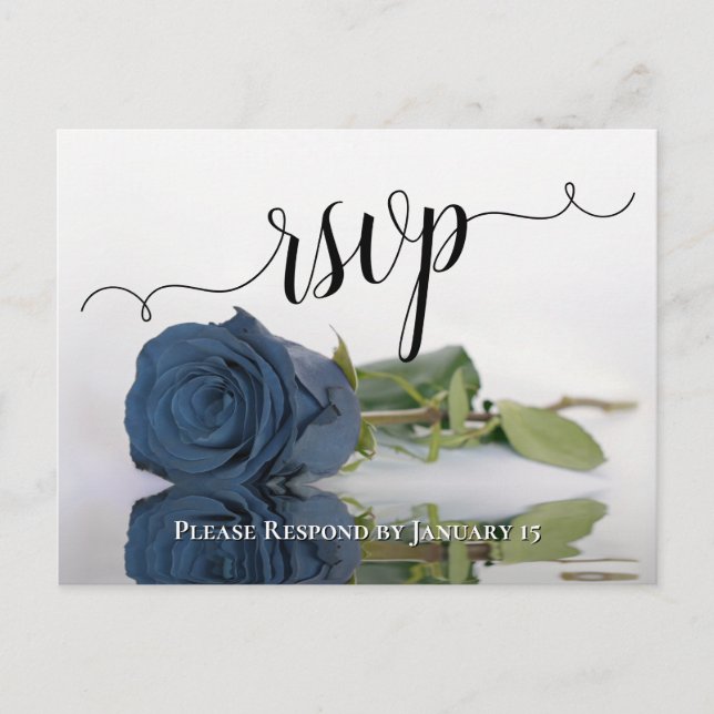 Cartão Postal RSVP de Casamento de Rosa de Azul de Aço Dusty Rom (Frente)