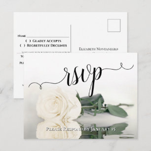 Cartão Postal RSVP de Casamento de Rosa de marfim branco reflexi