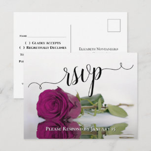 Cartão Postal RSVP de Casamento de Rosa Magenta Refletindo Elega