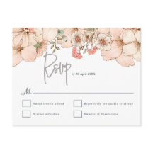 RSVP de Casamento de Script de Cinza Floral Cor-de