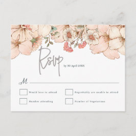 Cartão Postal RSVP de Casamento de Script de Cinza Floral Cor-de