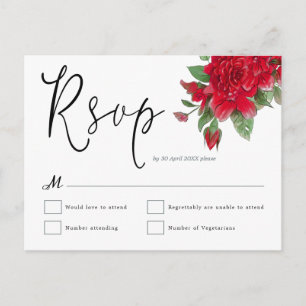 Cartão Postal RSVP de Casamento de Script Folha do Rosa vermelha