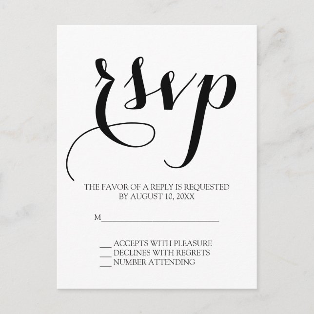Cartão Postal RSVP de casamento de script simples (Frente)