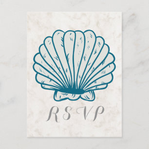 Cartão postal RSVP de Casamento de Seashell Russo
