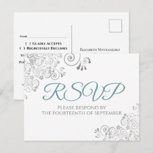 Cartão Postal RSVP de Casamento de Teal Elegante Simples