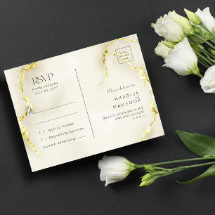 Cartão Postal RSVP de Casamento de Textura Dourada Luxuosa de Má