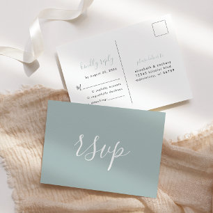 Cartão Postal RSVP de Casamento de Vidro do Mar Minimalista Mode