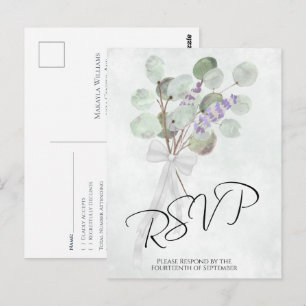 Cartão Postal RSVP de Casamento do Buquê Eucalyptus Lavanda Rus