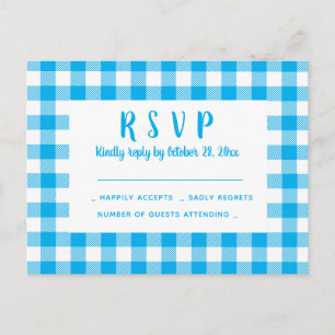 Cartão Postal RSVP de Casamento do País Branco Azul Xadrez Russa