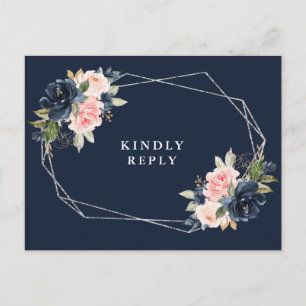 Cartão Postal RSVP de casamento do quadro prateado floral com ma