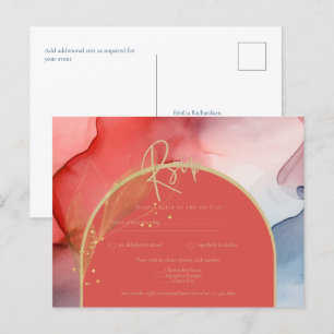 Cartão Postal RSVP de Casamento Dourado do Marinho Vermelho Abst