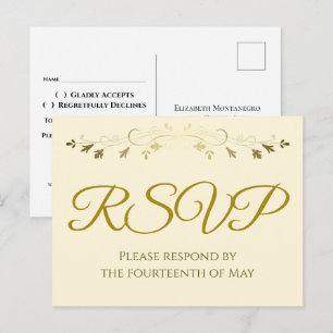 Cartão Postal RSVP de Casamento Elegante de Creme da Fronteira d