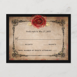 Cartão Postal RSVP de Casamento Elegante Negro Dourado da Rosa v