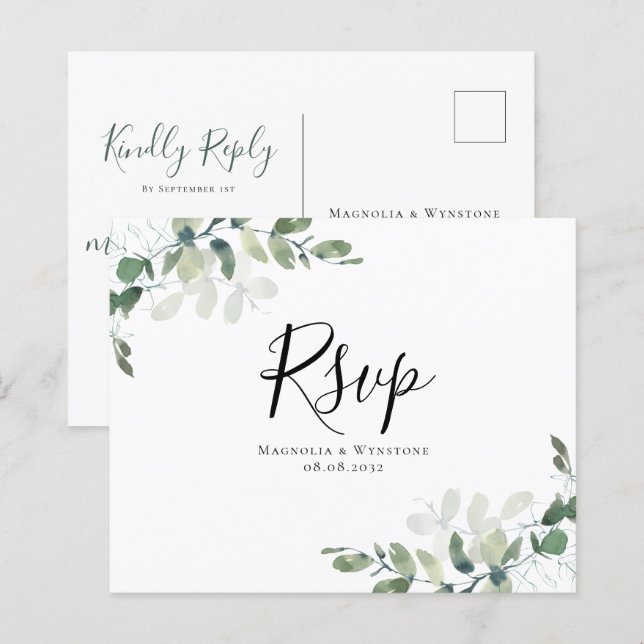 Cartão postal RSVP de Casamento Eucalyptus de Orça (Frente/Verso)