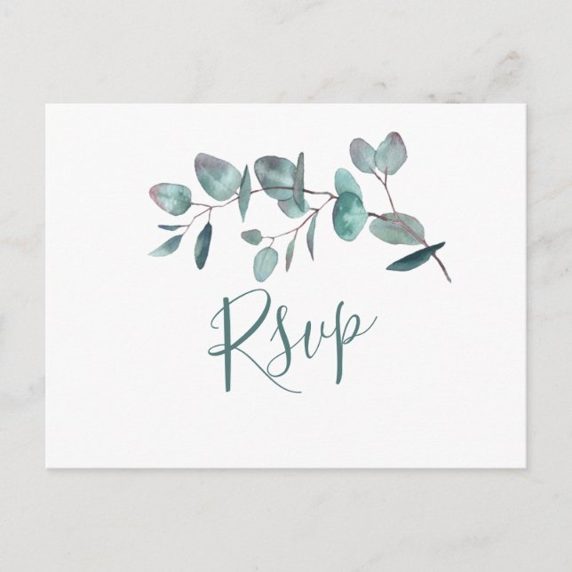 Cartão Postal RSVP de Casamento Eucalyptus Simplesmente Elegante (Frente)