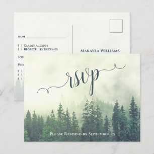 Cartão Postal RSVP de Casamento Externo de Pinheiros Verdes Russ