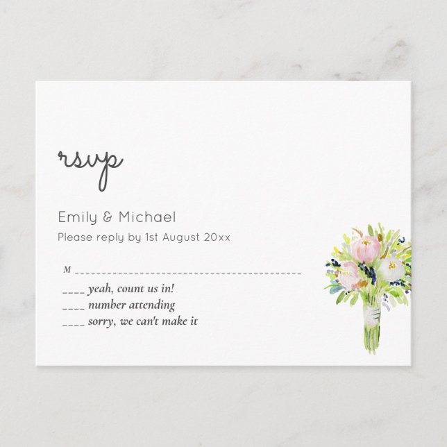 Cartão Postal RSVP de Casamento Floral (Frente)