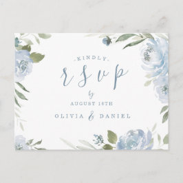 Cartão Postal RSVP de casamento floral azul empoeirado do jardim