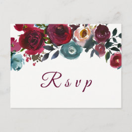 Cartão postal RSVP de Casamento Floral de Red Wine