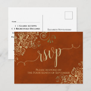 Cartão Postal RSVP de Casamento Laranja Elegante Rust da Caligra