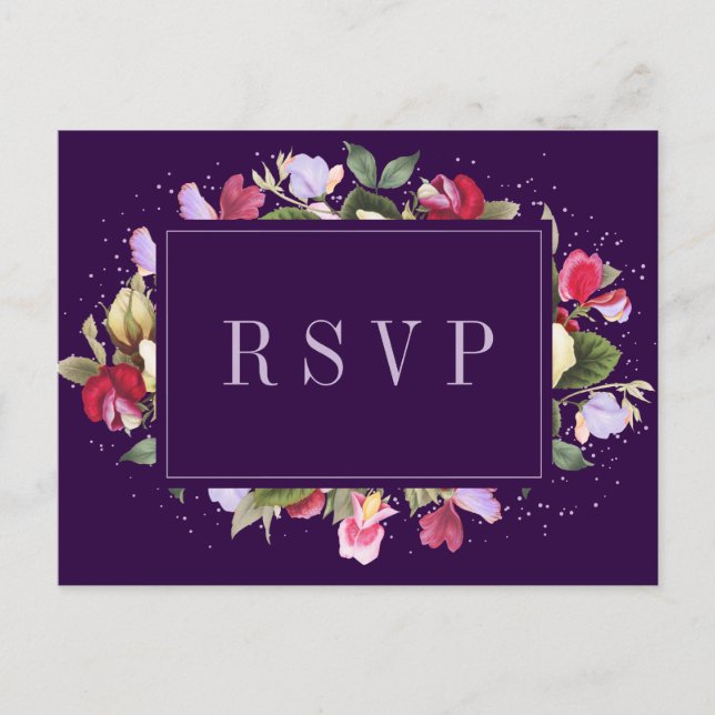 Cartão Postal RSVP de Casamento Lilac Rosa Púrpura Floral Elegan (Frente)