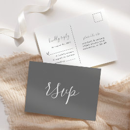 Cartão Postal RSVP de Casamento Minimalista Cinza Moderno