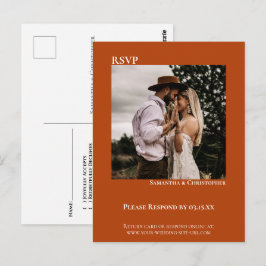 Cartão Postal RSVP de casamento minimalista moderno laranja ferr