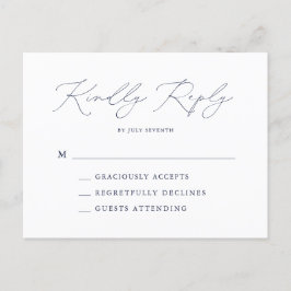Cartão Postal RSVP de Casamento Mínimo do Marinho Azul Moderno E