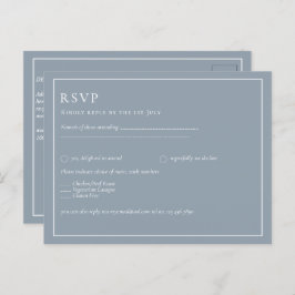 Cartão Postal RSVP de Casamento Monocromático Azul Dusty