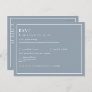 Cartão Postal RSVP de Casamento Monocromático Azul Dusty