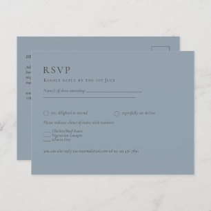 Cartão Postal RSVP de Casamento Monocromático Azul Dusty