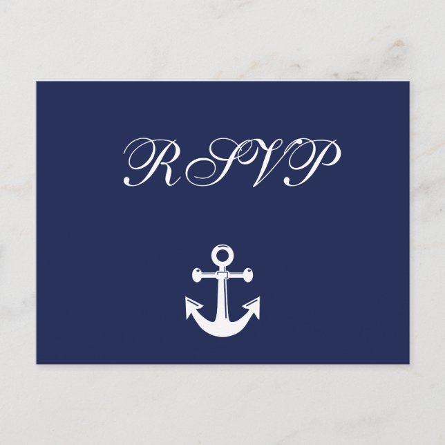 Cartão postal RSVP de Casamento Náutico Azul marin (Frente)