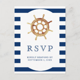 Cartão Postal RSVP de Casamento Náutico de Roda de Direção de ma