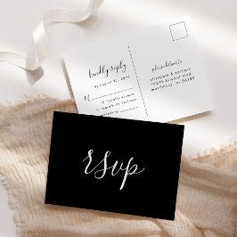 Cartão Postal RSVP de Casamento Negro e Branco Minimalista Moder