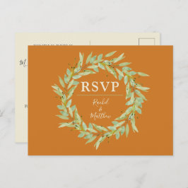 Cartão postal RSVP de Casamento outono Greenery Wr