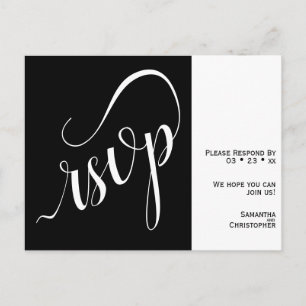 Cartão Postal RSVP de Casamento Preto e Branco Minimalista Elega
