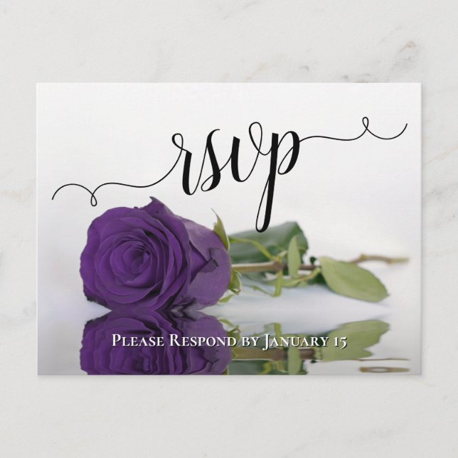 Cartão Postal RSVP de Casamento Rosa Romântico Profundo Roxo Ref (Frente)