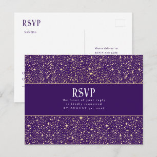 Cartão Postal RSVP de Casamento Roxo das Estrelas Noturnas