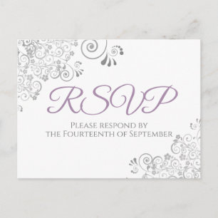 Cartão Postal RSVP de Casamento Roxo Elegante Simples