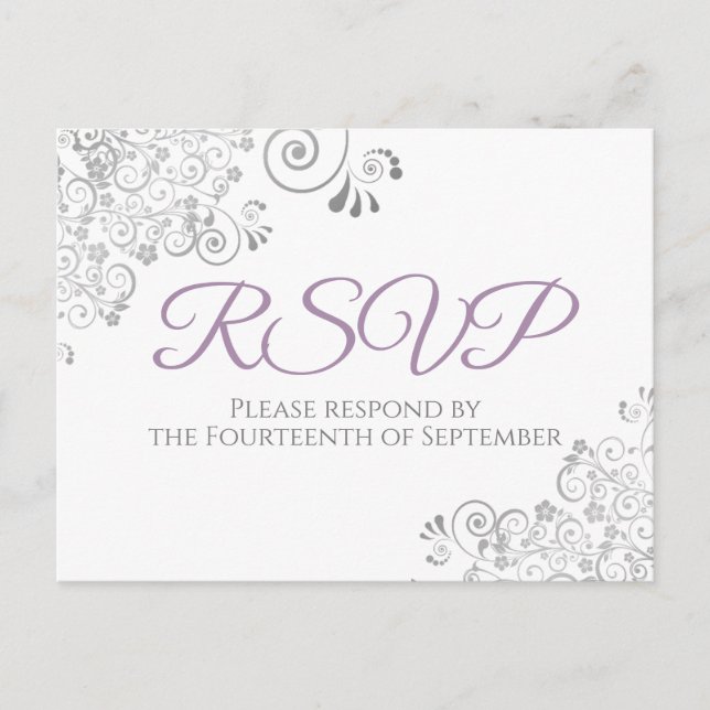 Cartão Postal RSVP de Casamento Roxo Elegante Simples (Frente)
