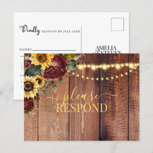 Cartão Postal RSVP de Casamento Russo de Girassol