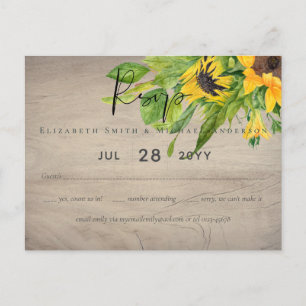 Cartão Postal RSVP de Casamento Rustic Sunflower Woodland